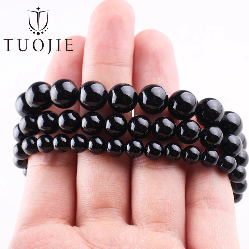 Natural 6 8 10mm Black Tourmaline Beads Bracelet Genuine Round Smooth Gemstone Beads Bracelets for Women Fashion Cheap Jewelry
