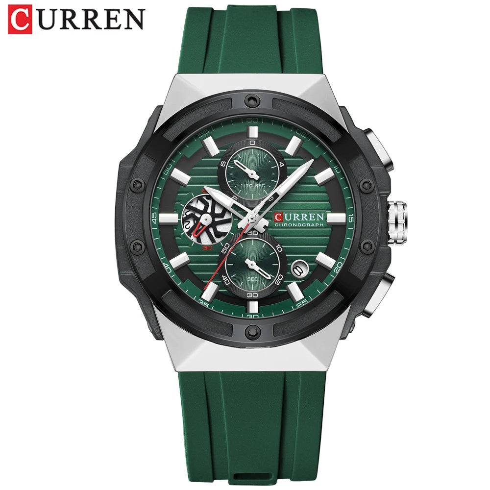 CURREN Classic Brand Men's Wristwatches Casual Business Quartz Silicone Watches with Luminous Hands Chronograph Dial
