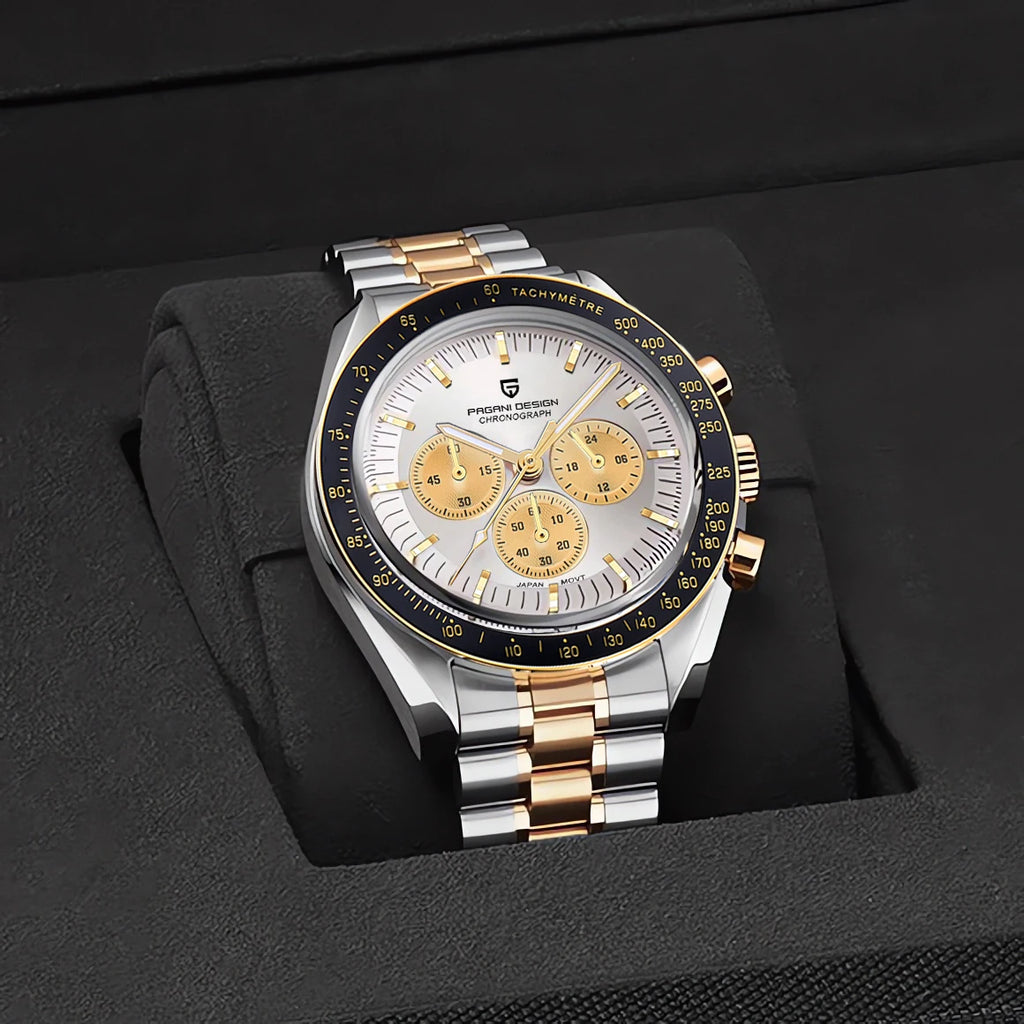 PAGANI DESIGN Silver Gold Moon Watches Luxury Quartz Watch For Men Auto Date Chronograph AR Sapphire crystal watch Men 2025 New