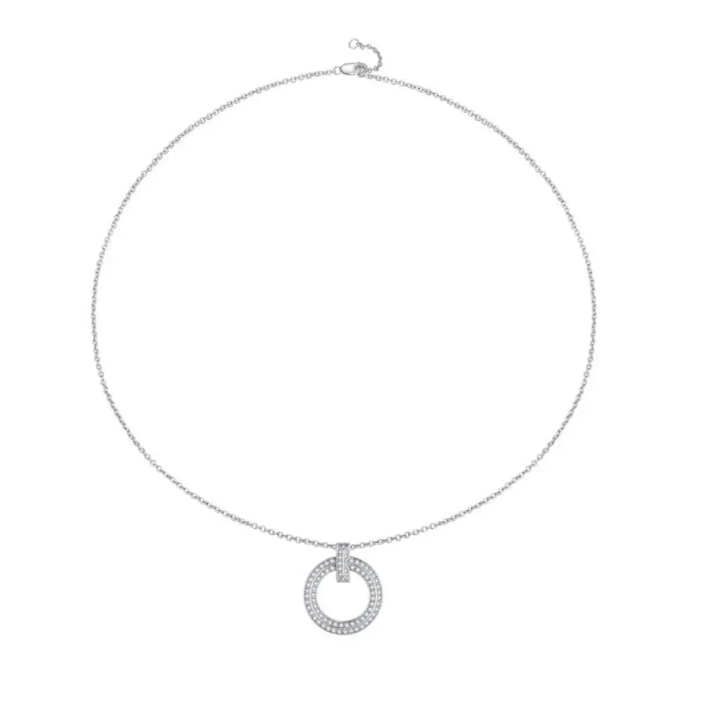 LinkerLove Moissanite Pendant Necklace Diamond Circle Pendant Chain for Women S925 Sterling Silver Choker Necklace Fine Jewelry