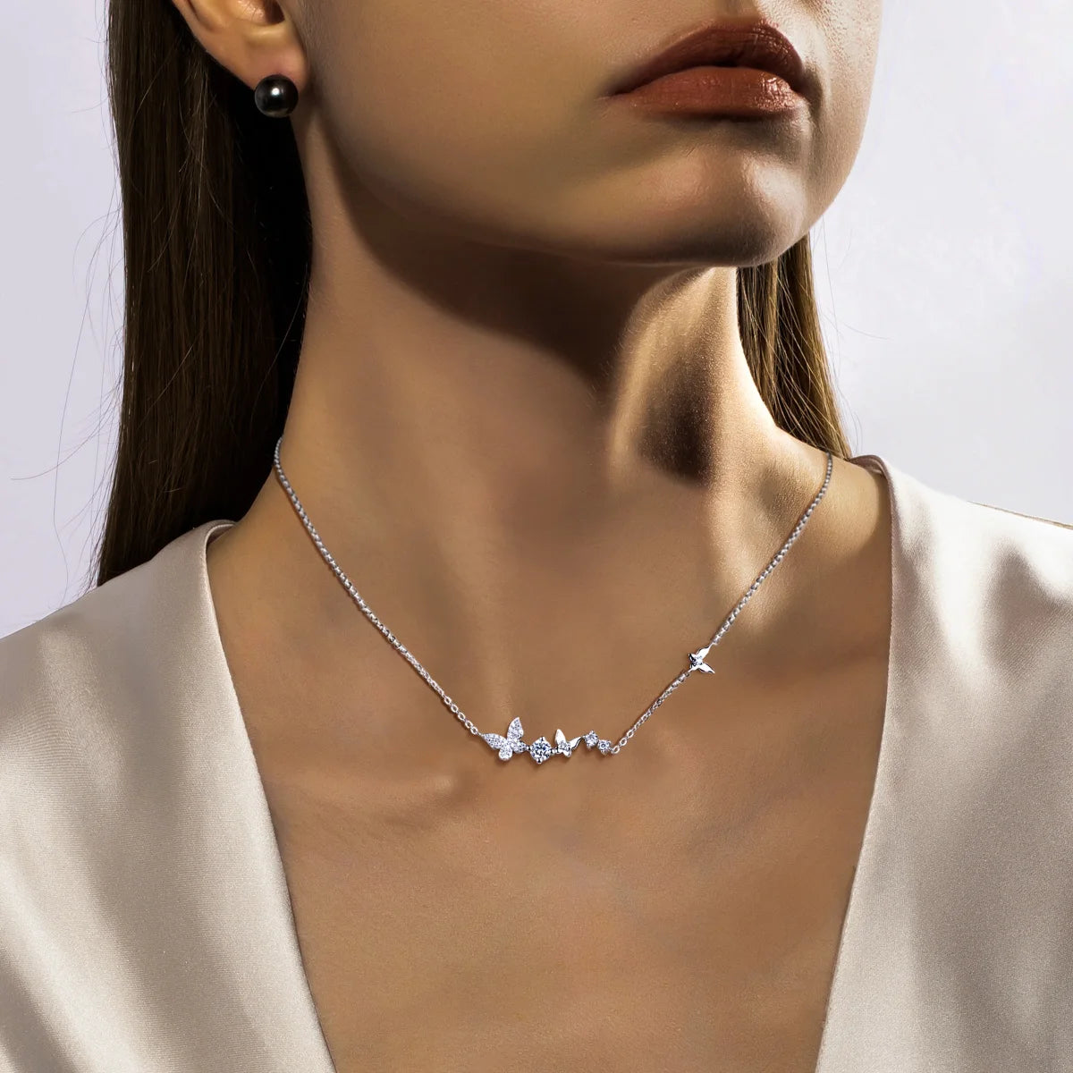 AnuJewel 0.5cttw D Color Moissanite Butterfly Pendant 40+5cm Necklace 925 Sterling Silver Clavicle Chain Gifts for Women Jewelry