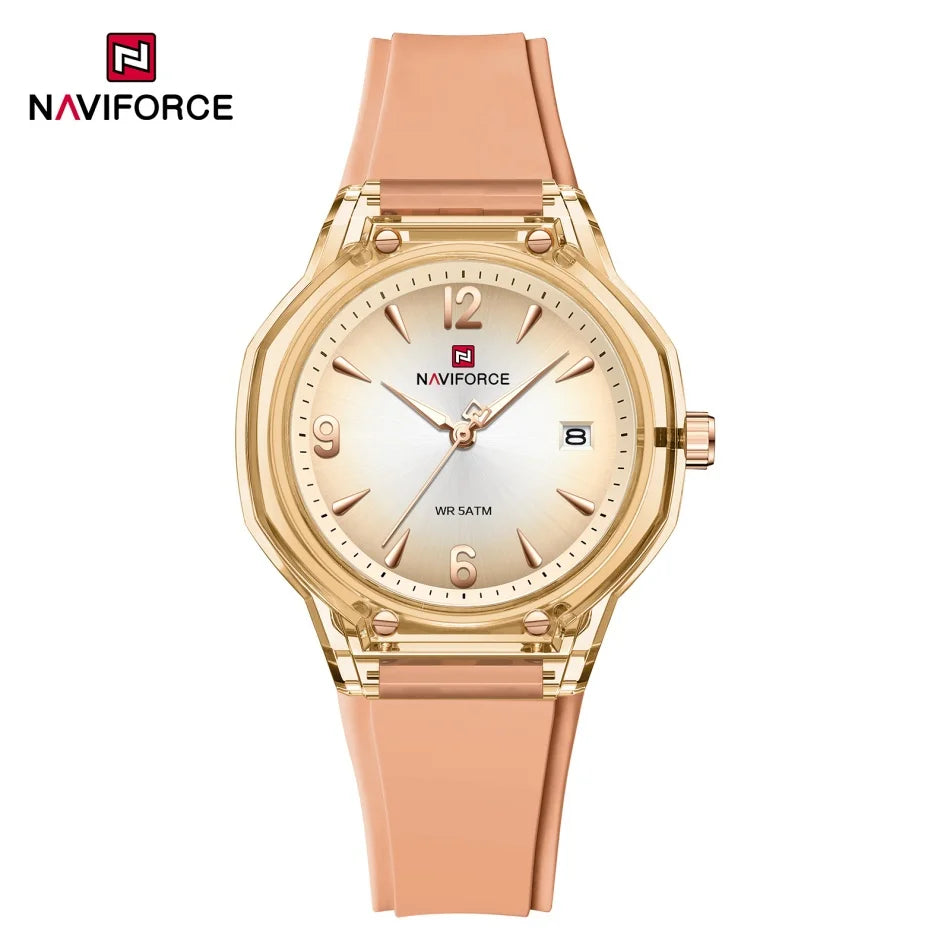 NAVIFORCE Fashion Waterproof Ladies Watch with Luminous Pointer Display Fashionable Silicone Strap Night Glow Women's Watches