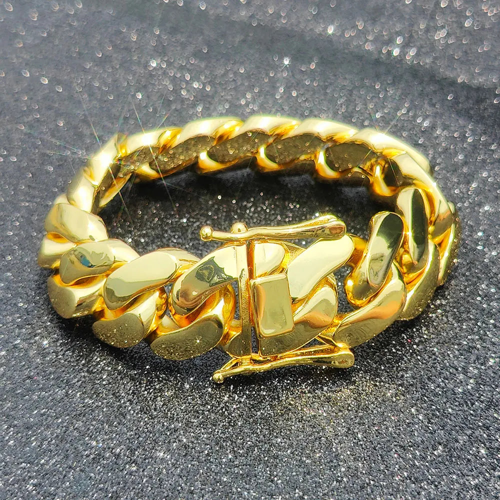Men's 10-22mm Cuban Link Bracelet Hip Hop Heavy Brass Miami Cuban Link Chain Chunky Bracelet Jewelry For Boy Gift Drop Shipping