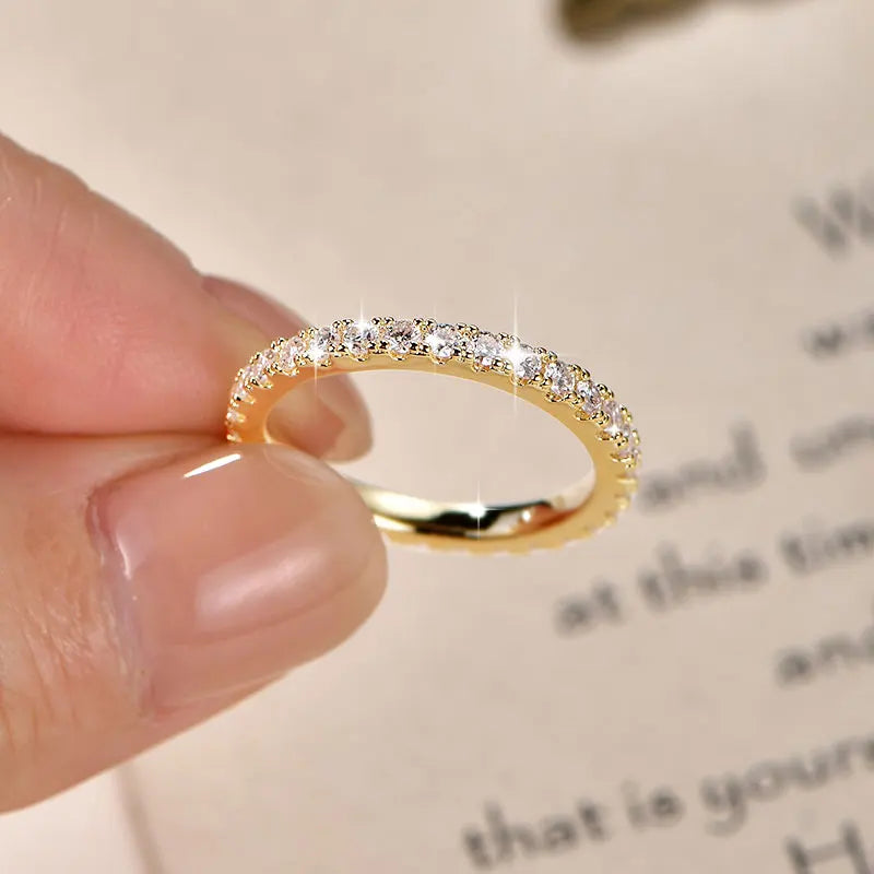 IOGOU 14k Gold Filled Full Eternity Ring Sparkling 2mm D Color Moissanite Stackable Band Finger Jewelry for Womem GRA Cerificate