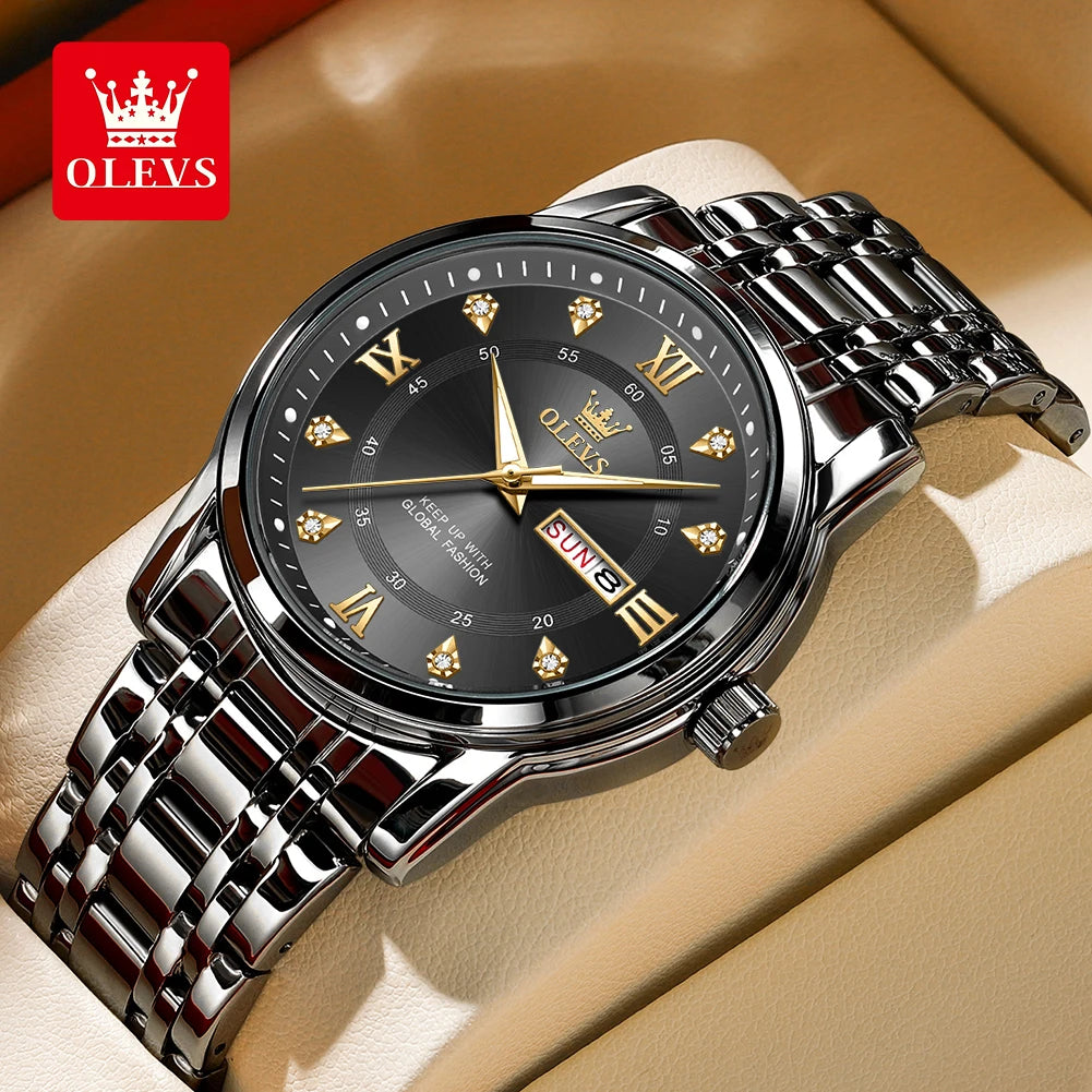 OLEVS Top Brand Quartz Watch for Men Classic Business Men's Wristwatch Dual Calendar Waterproof Men's Watches (Exclusive New)