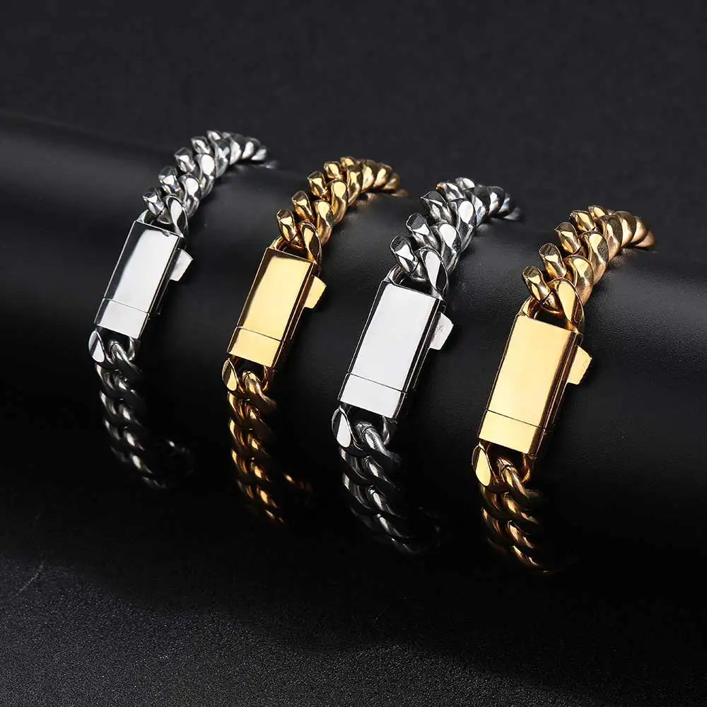 NUOYA Custom Logo Stainless Steel Cuban Link Necklace Hip Hop Jewelry Miami Cuban Link Chain for Men ﻿