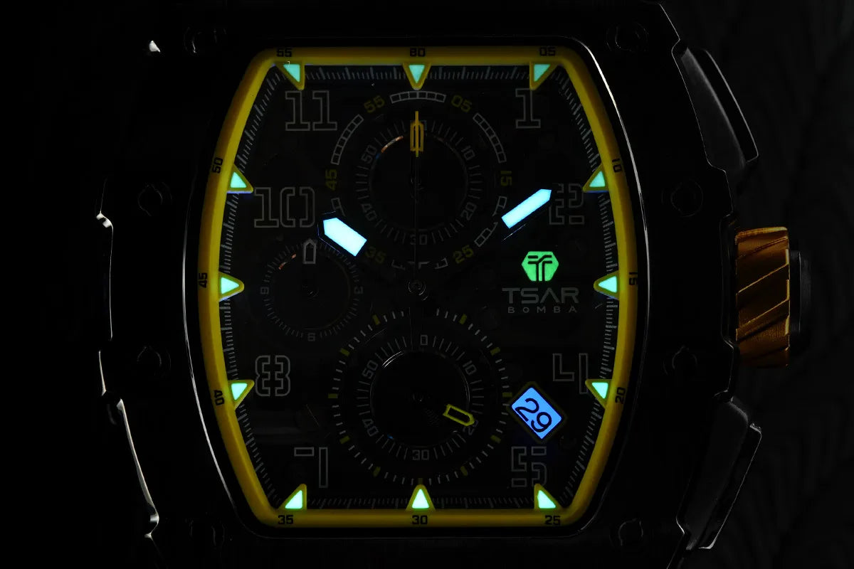 TSAR BOMBA Luxury Tonneau Quartz Watch for Men Japanese Movement, Stainless Steel Case,  Elegant Dress Wristwatch