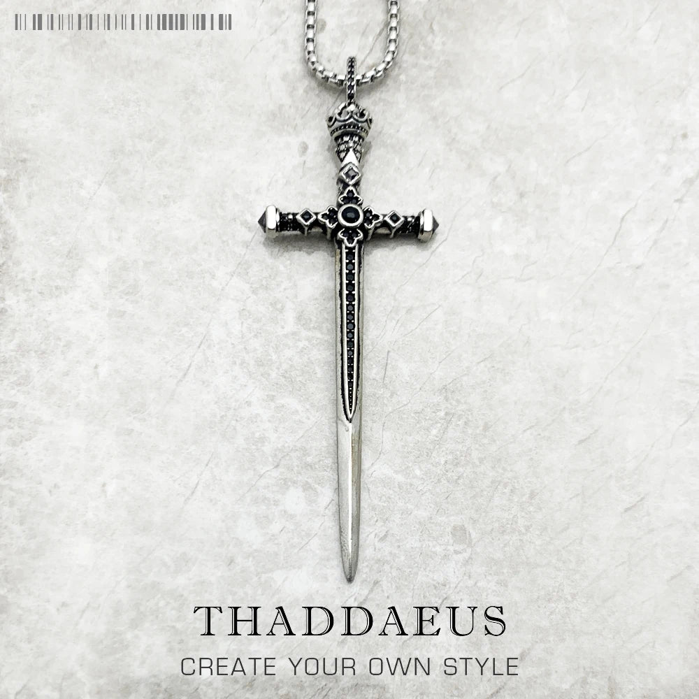 Sword Pendant Link Chain Necklace Summer Brand New Fine Jewelry Europe 925 Sterling Silver Vintage Gift For Women Men