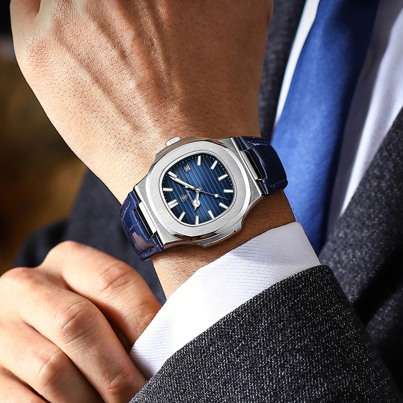 POEDAGAR Top Luxury Man Watch Date Waterproof Luminous Leather Watches For Men High Quality Square Men's Quartz Wristwatch Reloj