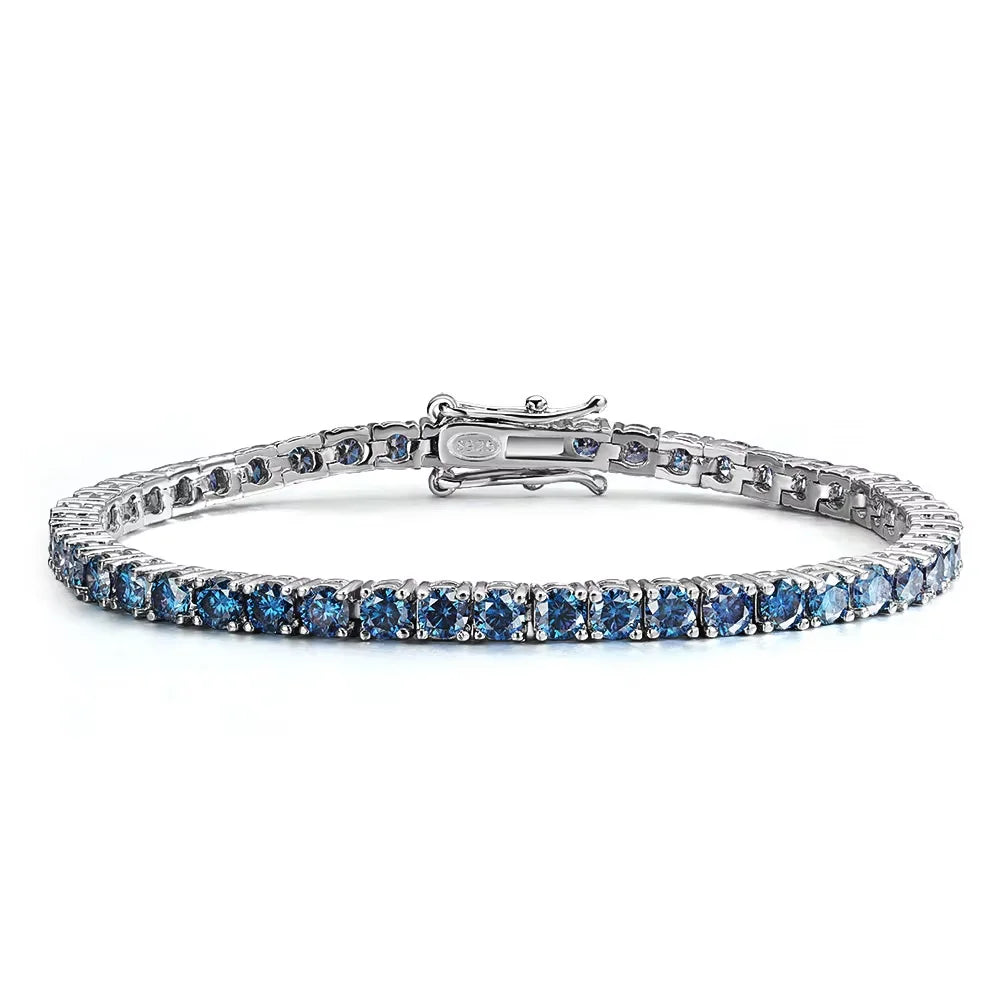 KNOBSPIN Blue Moissanite Tennis Bracelets for Women Man 3mm 4mm Lab Grow Diamond with Certificate 925 Silver Plated 18k Bracelet