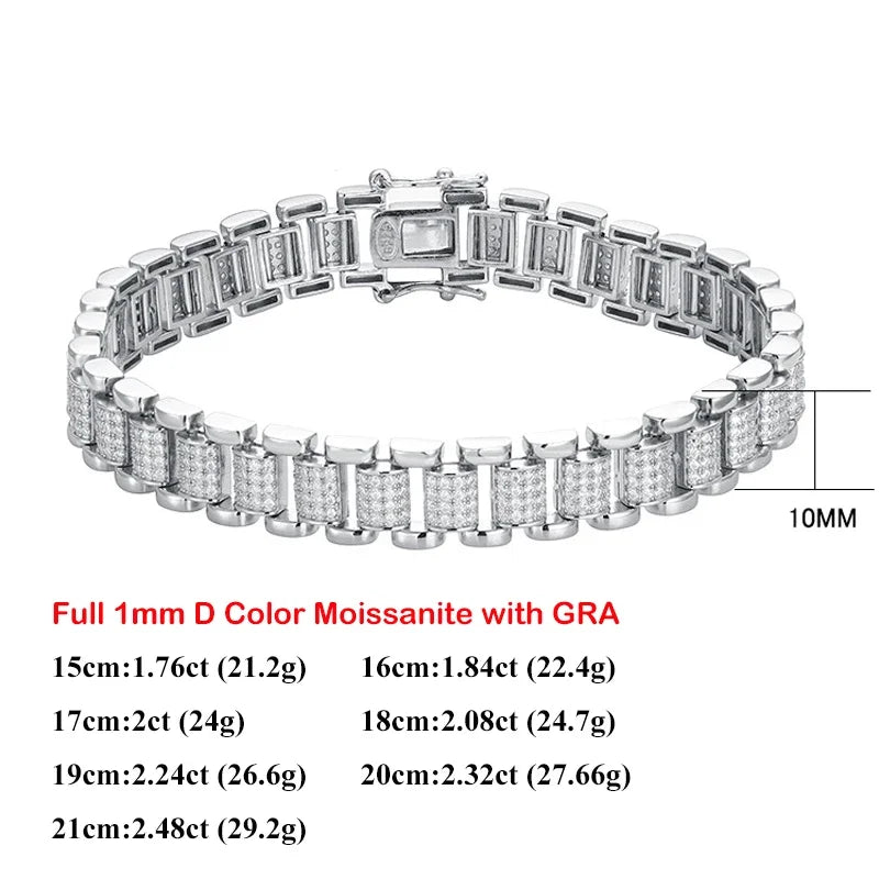 EWYA 2024 Original Full 1mm D Color Moissanite Diamond Cuban Link Bracelet For Men Women Unisex 925 Silver 10mm Wrist Bracelets
