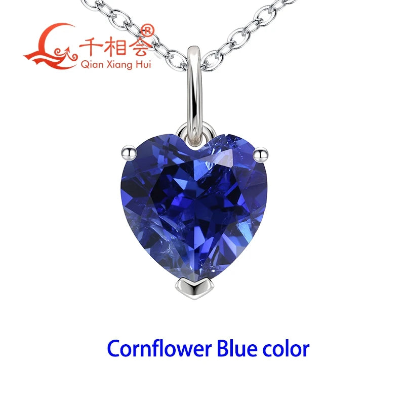 3.6ct 9*9mm S925 Silver Heart Shape Lab Grown Royal Blue/Cornflower Sapphire Pigeon Blood Red Inclusions Stone Pendant Necklace