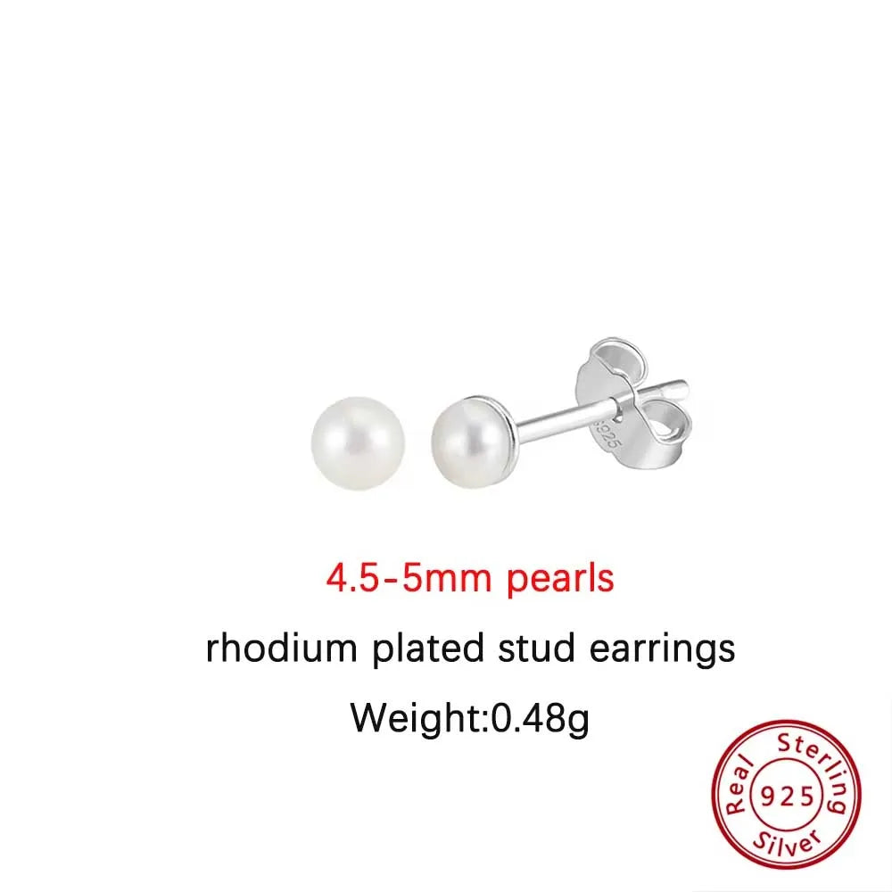 ORSA JEWELS Minimalism 1 pair Freshwater Pearl Ear Stud Real Pearls Stud Earrings 925 Silver Round Natural Pearl Ear Stud GPE104