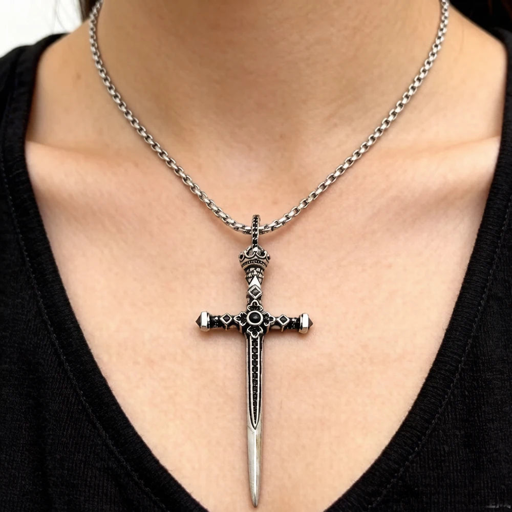 Sword Pendant Link Chain Necklace Summer Brand New Fine Jewelry Europe 925 Sterling Silver Vintage Gift For Women Men