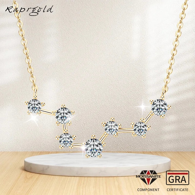 RAPRGOLD D Color VVS1 Certified Moissanite Big Dipper Pendant Necklaces S925 Sterling Silver Women's Jewelry Chains for Wedding
