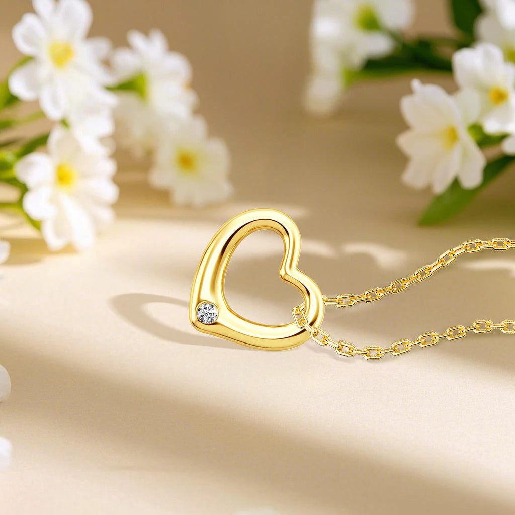 Love Shape Moissanite Pendant 14K Gold Lightweight Hollow Craft  Design Romantic Valentine's Gift for Women Anniversary Jewelry