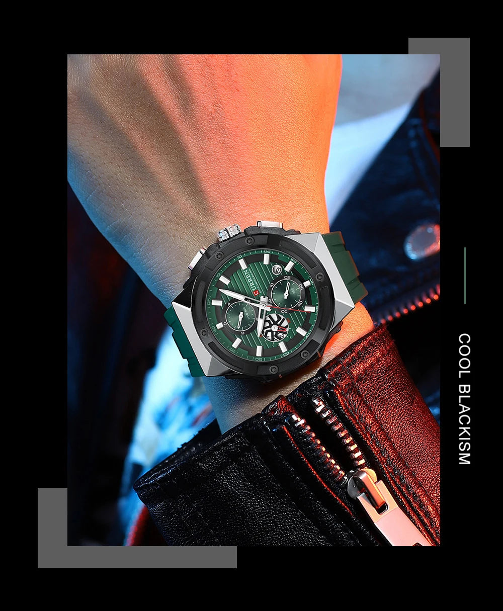 CURREN Classic Brand Men's Wristwatches Casual Business Quartz Silicone Watches with Luminous Hands Chronograph Dial