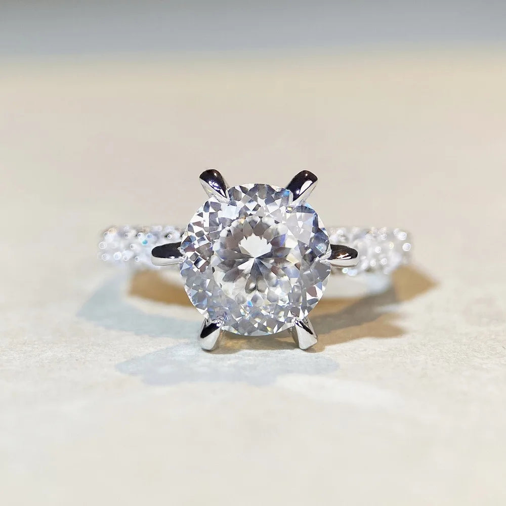 18K white gold and platinum PT950 firework cut ring for women 3 carat luxury full set six claw diamond ring moissanite ring