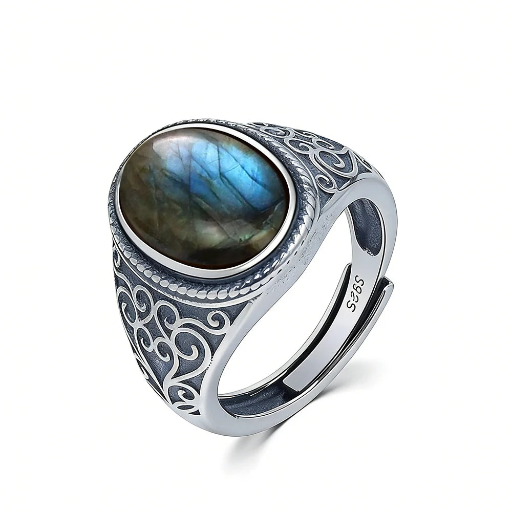 925 Sterling Silver Vintage Natural Tiger's Eye Stone 10*14MM Retro Style Large Stone Finger Rings Fine Jewelry For Men