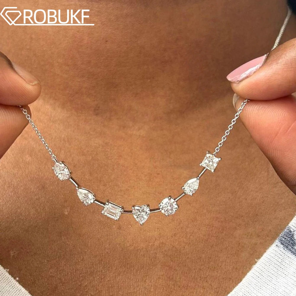 3.5cttw Multi Cut Moissanite Diamond Chain Necklace For Women Curved Shape Seven Stone Necklace S925 Silver Daily Wear Jewelry