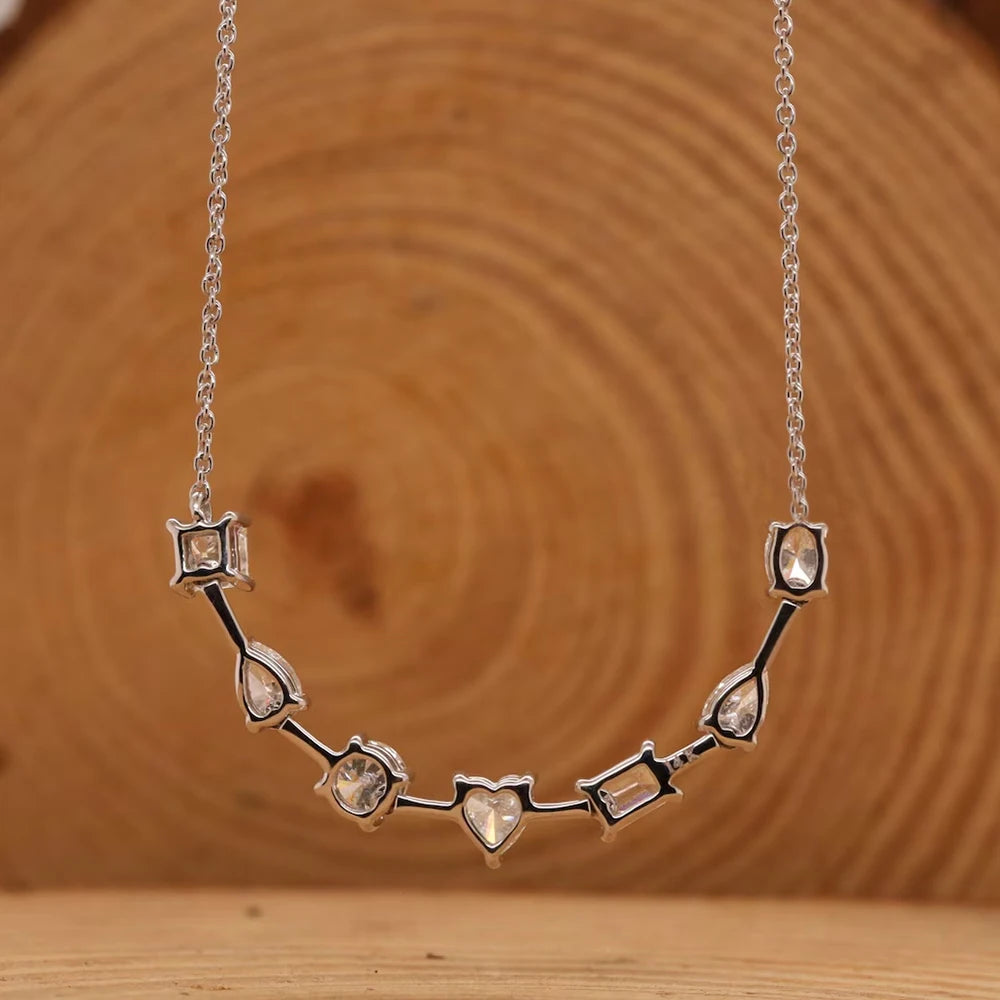 3.5cttw Multi Cut Moissanite Diamond Chain Necklace For Women Curved Shape Seven Stone Necklace S925 Silver Daily Wear Jewelry