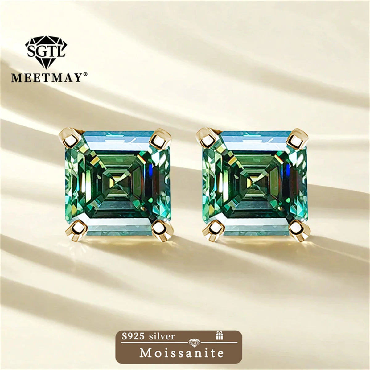 GRA Certified S925 sterling silver four-prong stud earrings Asscher Cut Moissanite earrings for women fine jewelry Free gift box