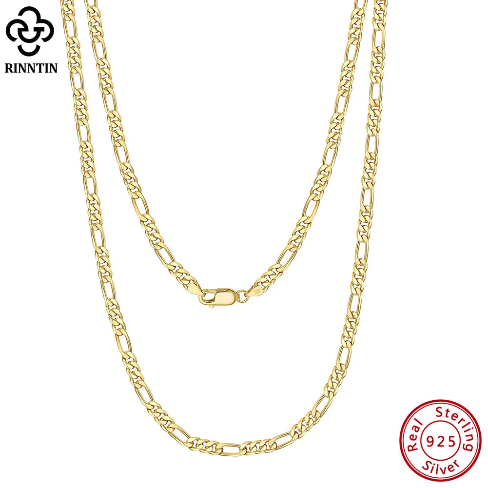Rinntin 925 Sterling Silver 3.3mm Diamond-Cut Figaro Chain Necklace For Men Women Fashion Silver Necklace Luxury Jewelry SC34