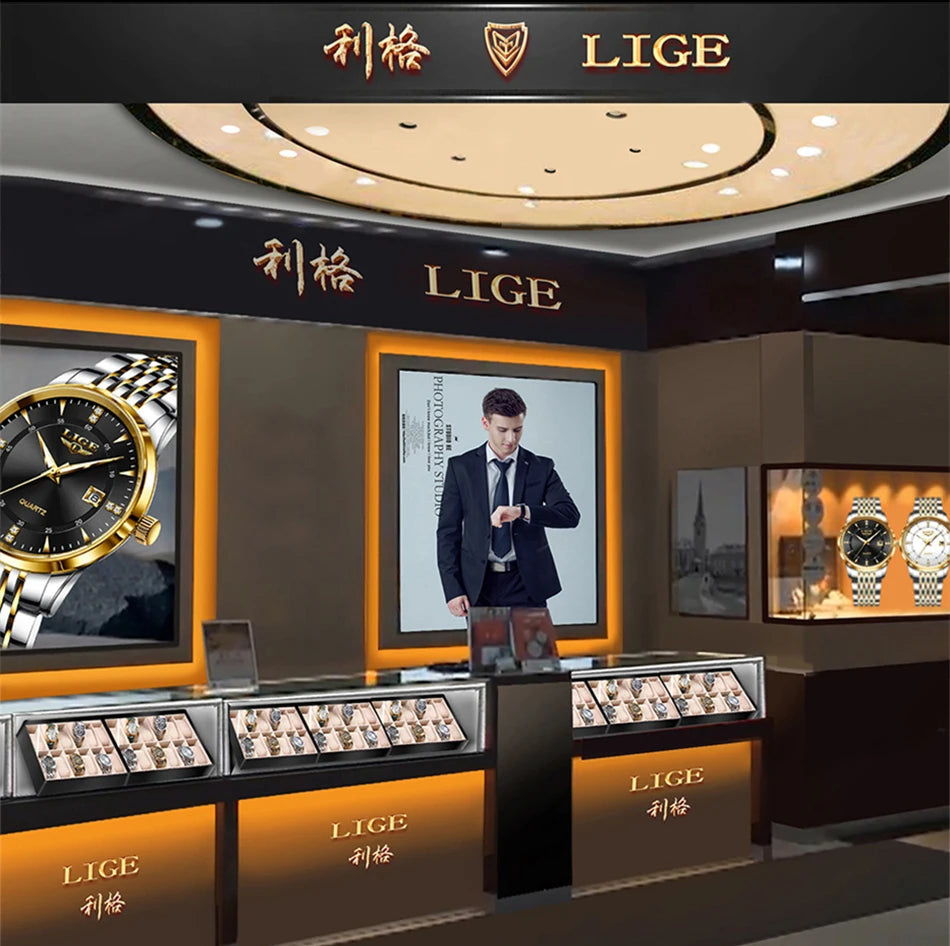 LIGE Luxury Quartz Wristwatches Mens Watch Stainless Steel Watches Luminous Date Waterproof Outdoor Diving Sports Watch reloj