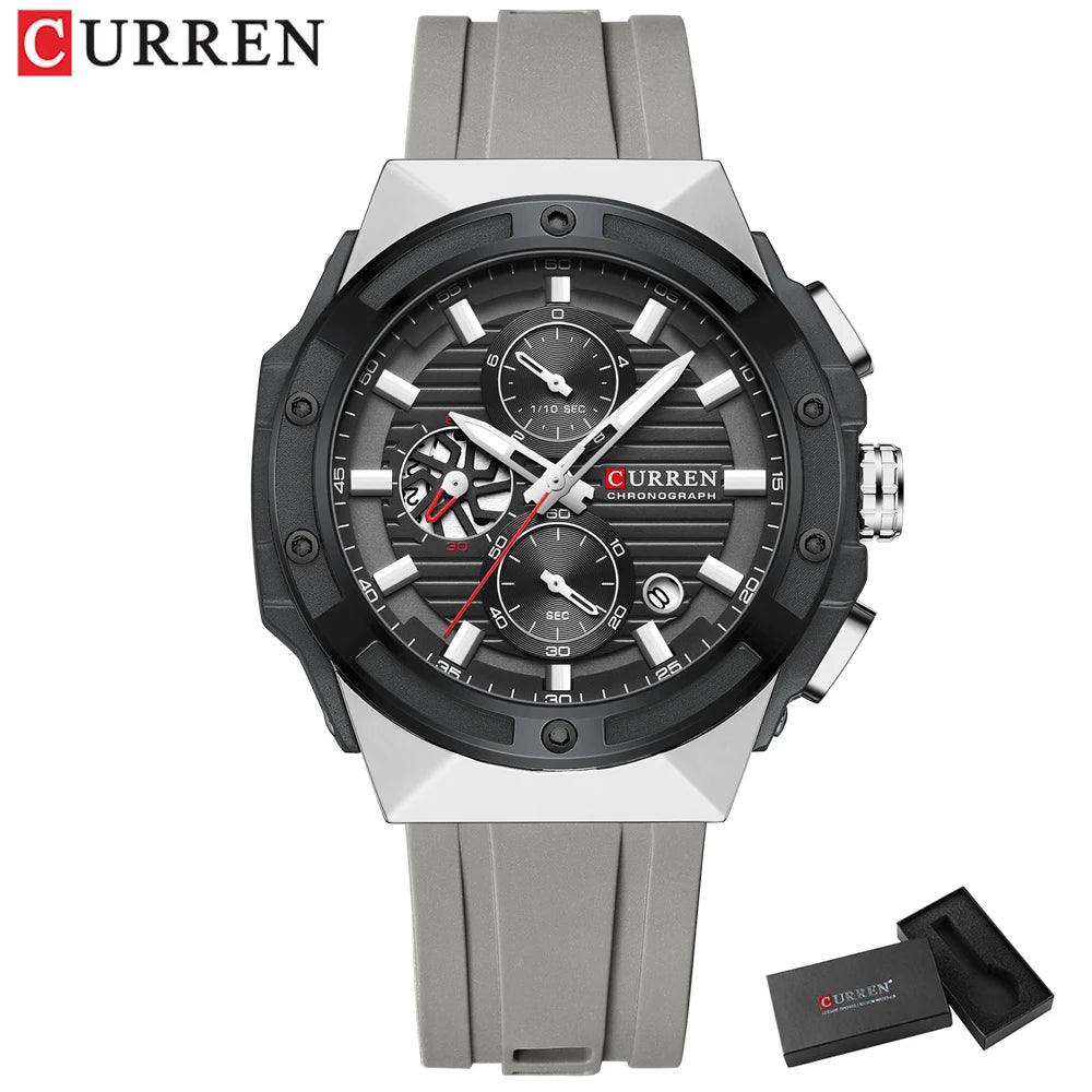 CURREN Classic Brand Men's Wristwatches Casual Business Quartz Silicone Watches with Luminous Hands Chronograph Dial