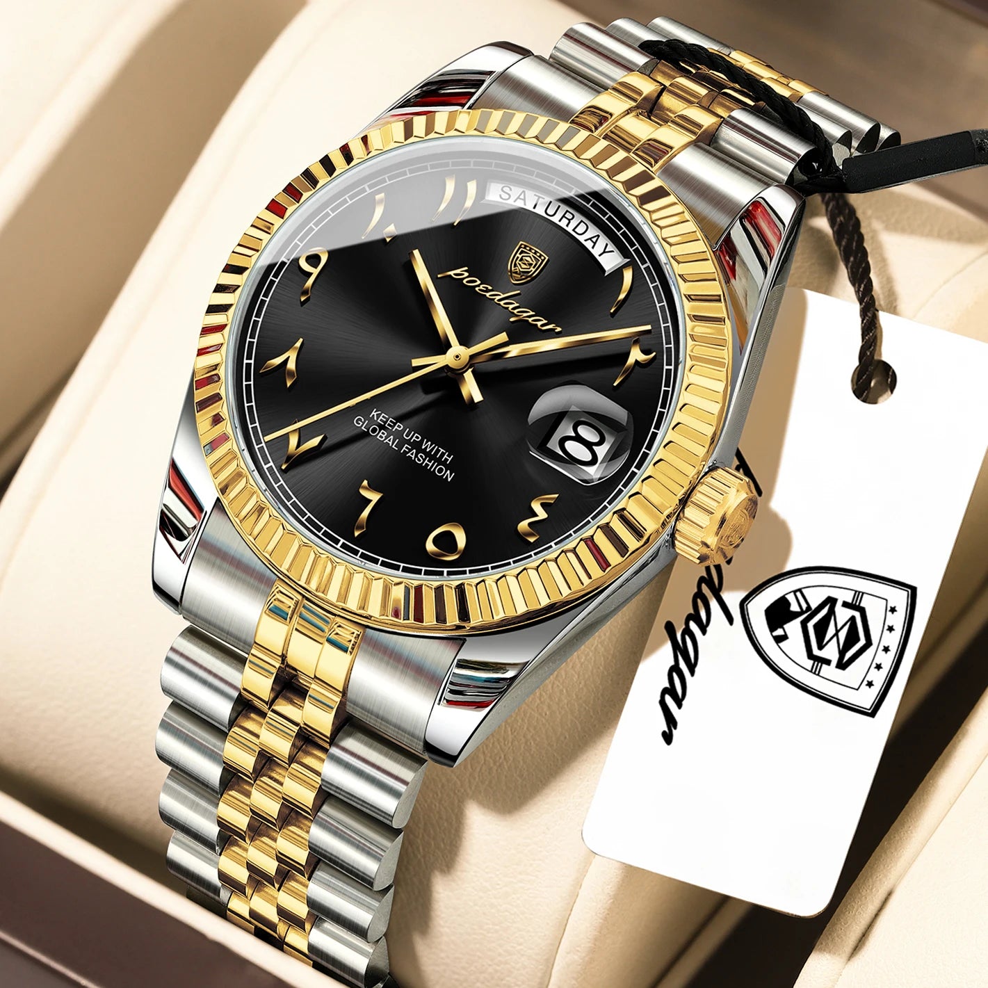 POEDAGAR Business Casual Male Clock Waterproof Date Week Fashion Men's Watch Stainless Steel Quartz Watches For Men Reloj Hombre