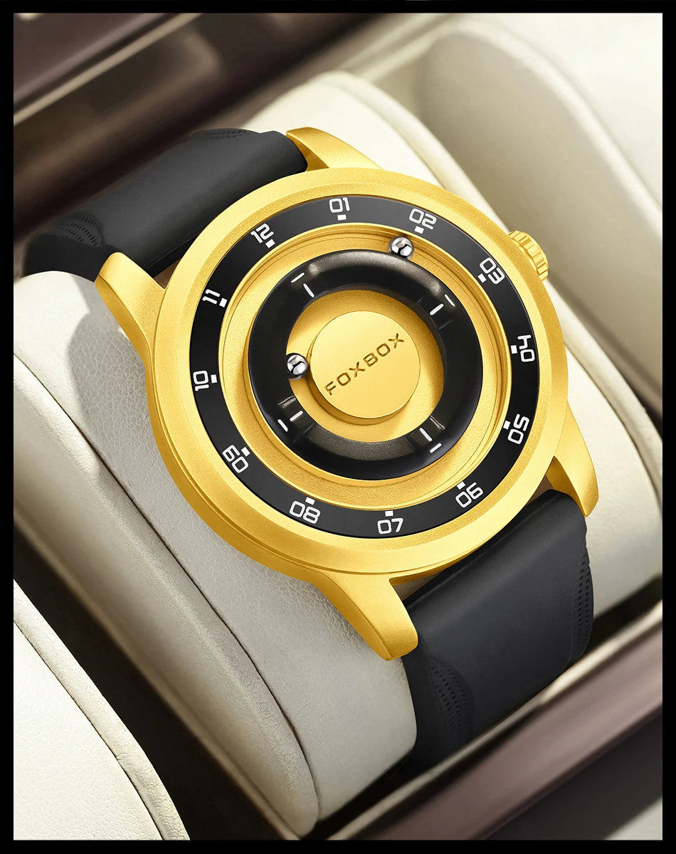 FOXBOX Watch Personalized Fashion Floating Magnetic Pointer Free Ball Bearing Creative Simple Waterproof Quartz Watch for Men