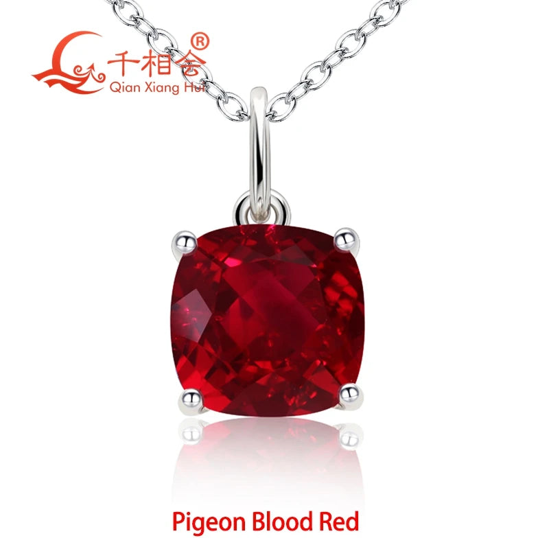 925 Silver 4ct 9*9mm Cushion Royal Blue/Cornflower Sapphire Pigeon Blood Red Ruby Inclusions Stone Jewelry for Pendant Necklace