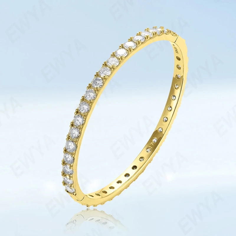 EWYA Real GRA Certified D Color 4mm 0.3CT Full Moissanite Bangle Bracelet for Woman Party S925 Sterling Silver Diamond Bracelets