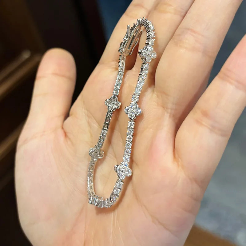 Onnelik Full 3mm Tennis Moissanite Bracelet for Woman Sparkling Diamond S925 Sterling Sliver Party Wedding Bangles Jewelry