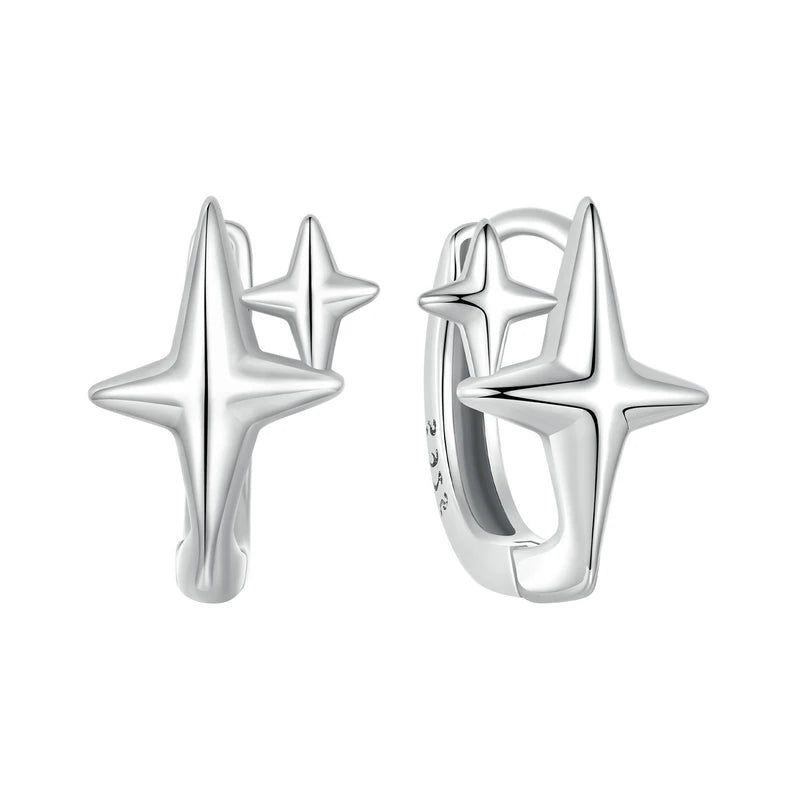 BAMOER Solid 925 Sterling Silver Starlight Hoop Earrings for Women Teens Double Star Huggie Earrings Minimalist Fine Jewelry