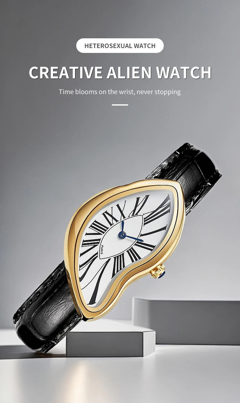 Fashionable trendy and individual genuine leather wristwatch water-resistant casual quartz watch