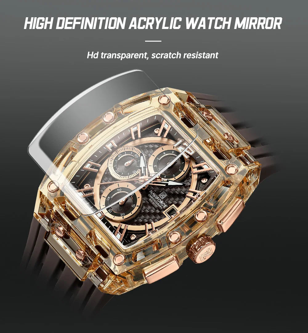 High Quality NAVIFORCE Watches for Man Silica Strap 50M Waterproof Sport Male Clock Casual Quartz Date Display Men's Chronograph