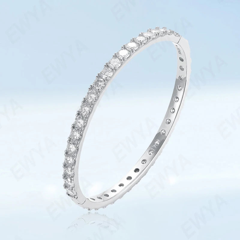 EWYA Real GRA Certified D Color 4mm 0.3CT Full Moissanite Bangle Bracelet for Woman Party S925 Sterling Silver Diamond Bracelets
