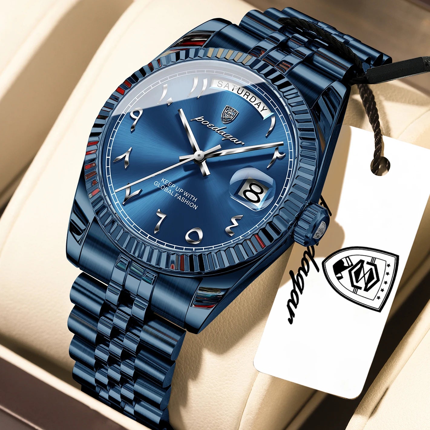 POEDAGAR Business Casual Male Clock Waterproof Date Week Fashion Men's Watch Stainless Steel Quartz Watches For Men Reloj Hombre