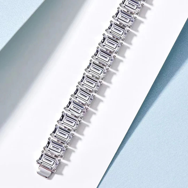 OEVAS 100% 925 Sterling Silver 4*6mm Emerald Cut High Carbon Diamond Bracelets For Women Engagement Wedding Party Fine Jewelry