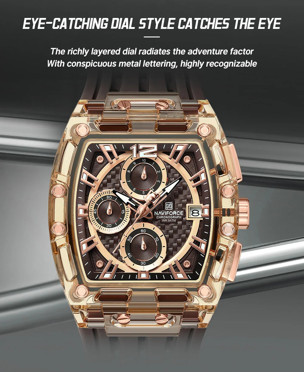 High Quality NAVIFORCE Watches for Man Silica Strap 50M Waterproof Sport Male Clock Casual Quartz Date Display Men's Chronograph
