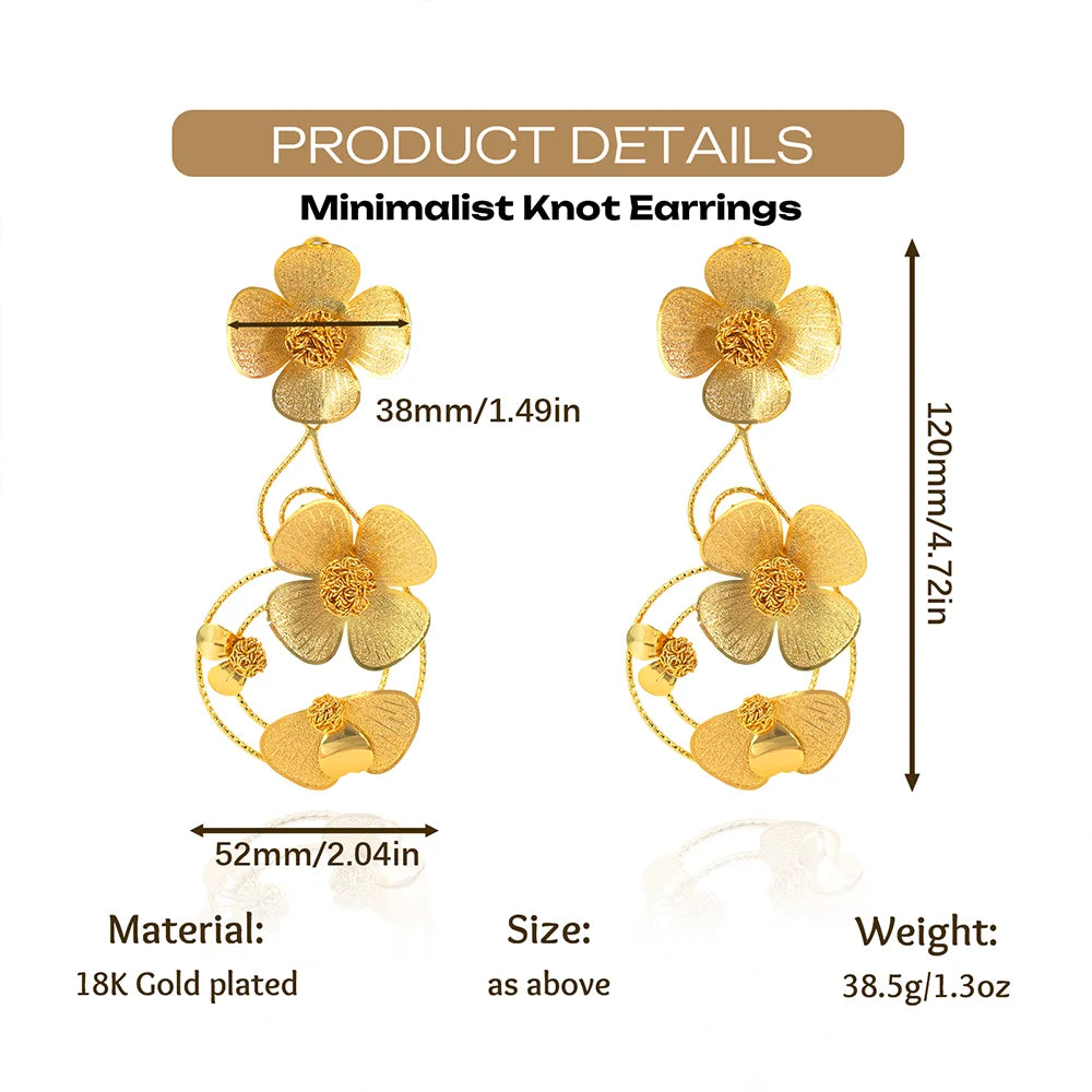 YTJX  18K Gold Color Flower Earrings For Women Design Geometric Hollow-out Big Earrings Party Jewelry  2025 New Christmas Gifts