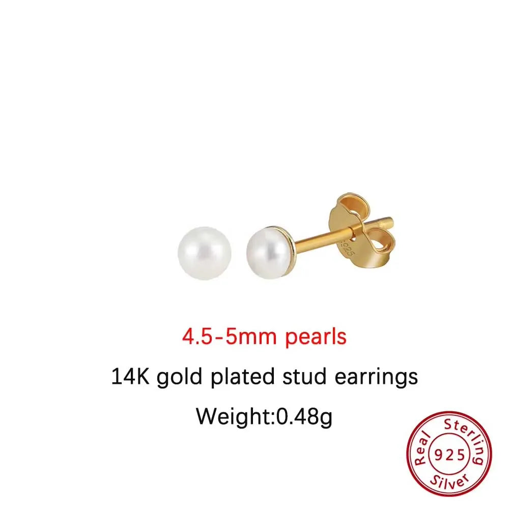 ORSA JEWELS Minimalism 1 pair Freshwater Pearl Ear Stud Real Pearls Stud Earrings 925 Silver Round Natural Pearl Ear Stud GPE104