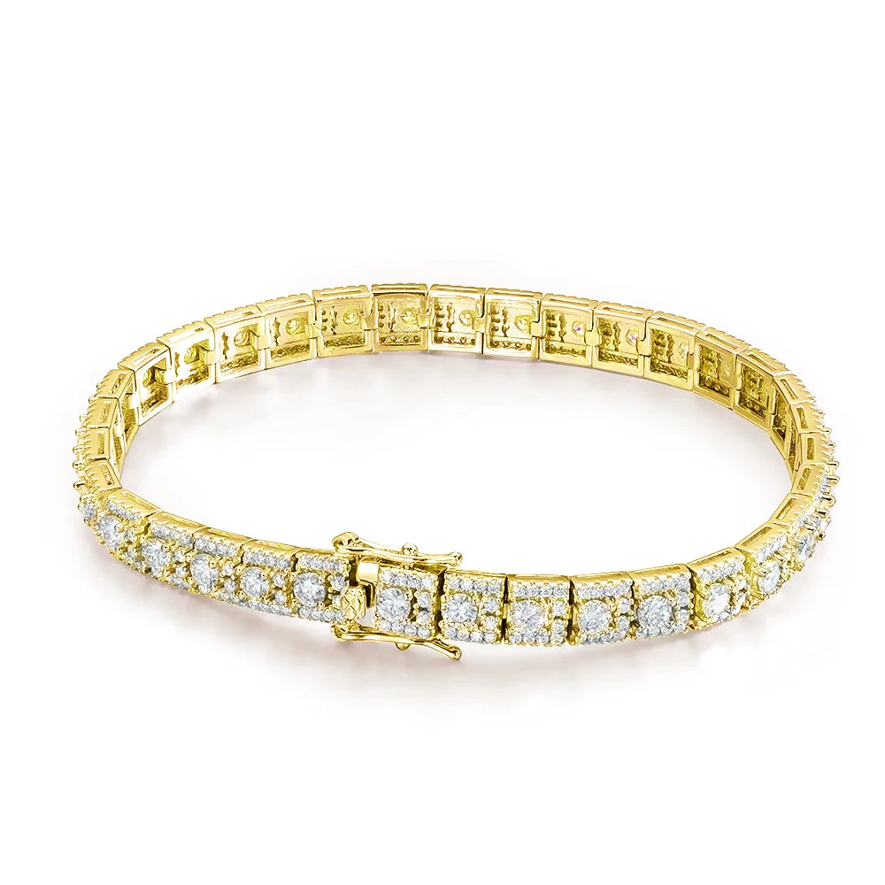 KNOBSPIN D VVS1 Moissanite Tennis Bracelet GRA Certified Lab Diamond 925 Sterling Silver 6mm Width Cuban Bracelets for Women Man