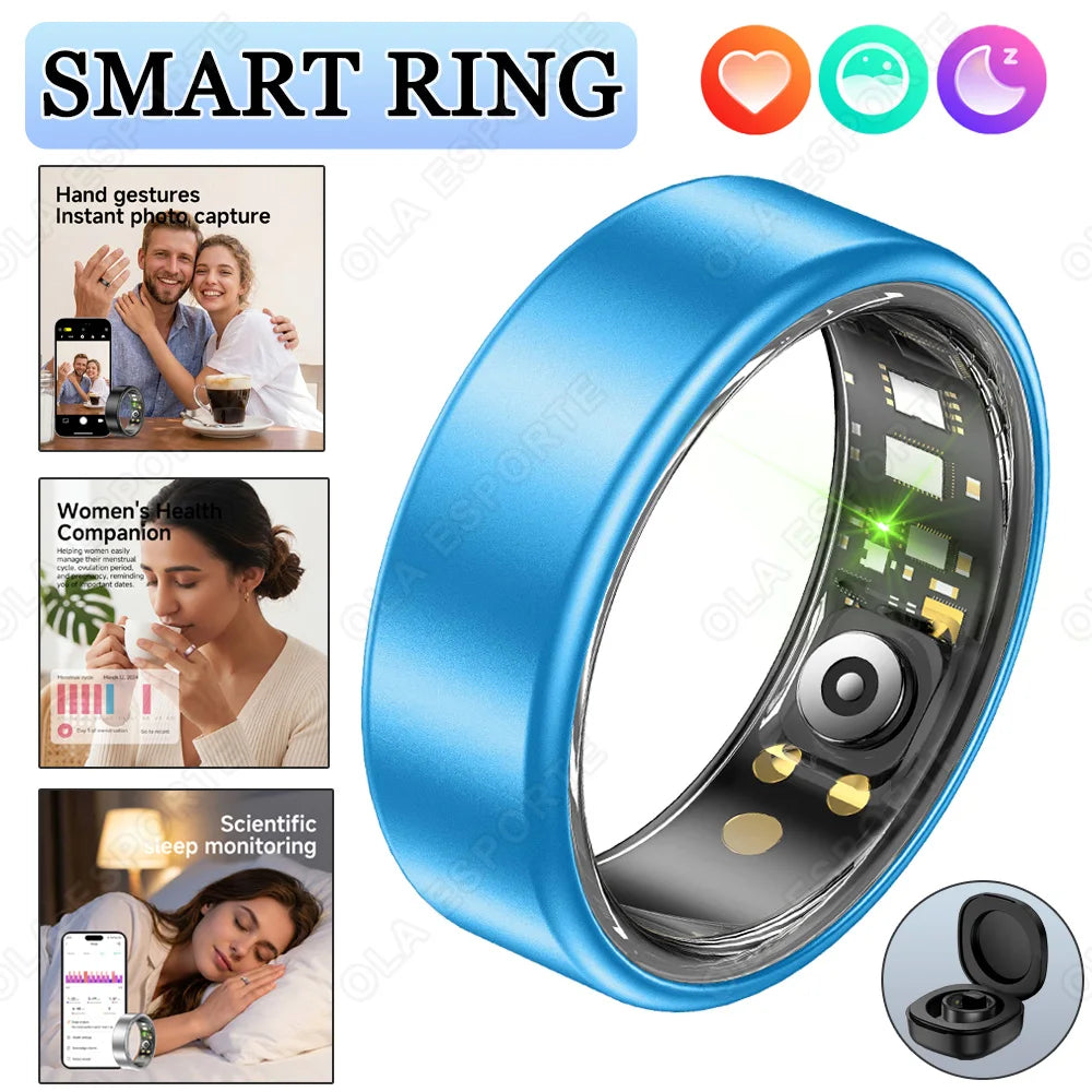 R09 Smart Ring Men Women with Charging Case,Heart Rate Blood Oxygen,Skin Temperature Monitor,5ATM Waterproof For Android iOS