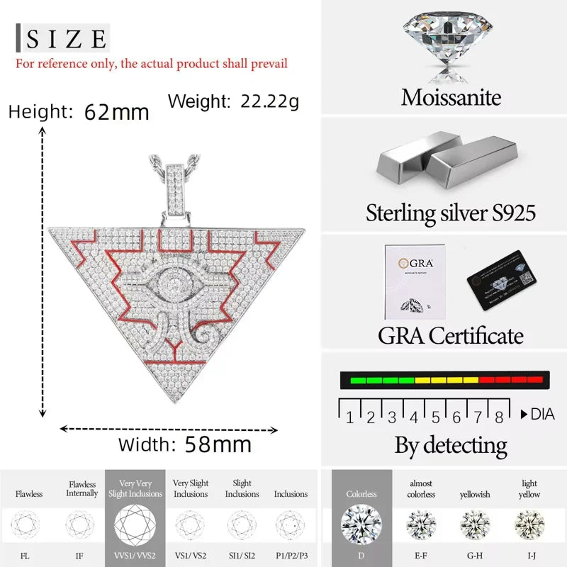 TUHE Certified Moissanite Horus Eye pendant Necklace 925 Sterling Silver For Men Women Hip Hop Jewelry Party Gift