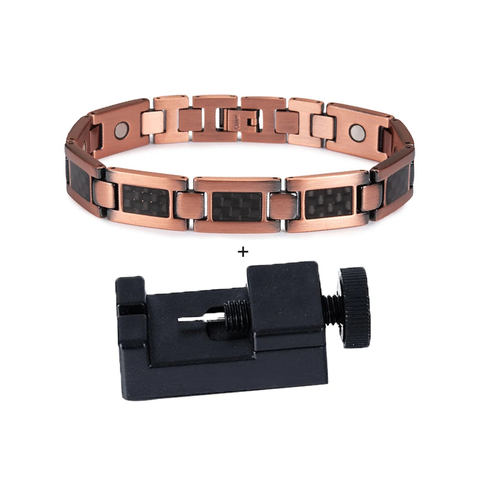 Vinterly Magnetic Pure Copper Bracelet Men 12mm Wide Wristband Metal Magnet Therapy Hand Chain Link Health Energy Male Jewelry