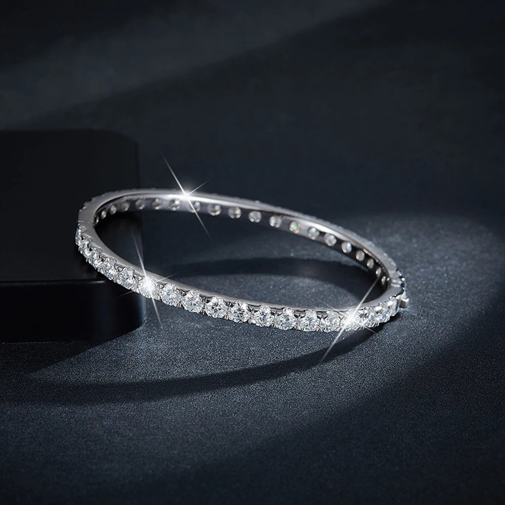 KNOBSPIN D VVS1 Full 4mm Moissanite Bangles GRA Certified s925 Sterling Sliver Plated 18k Bracelets for Women Party Gift Jewelry