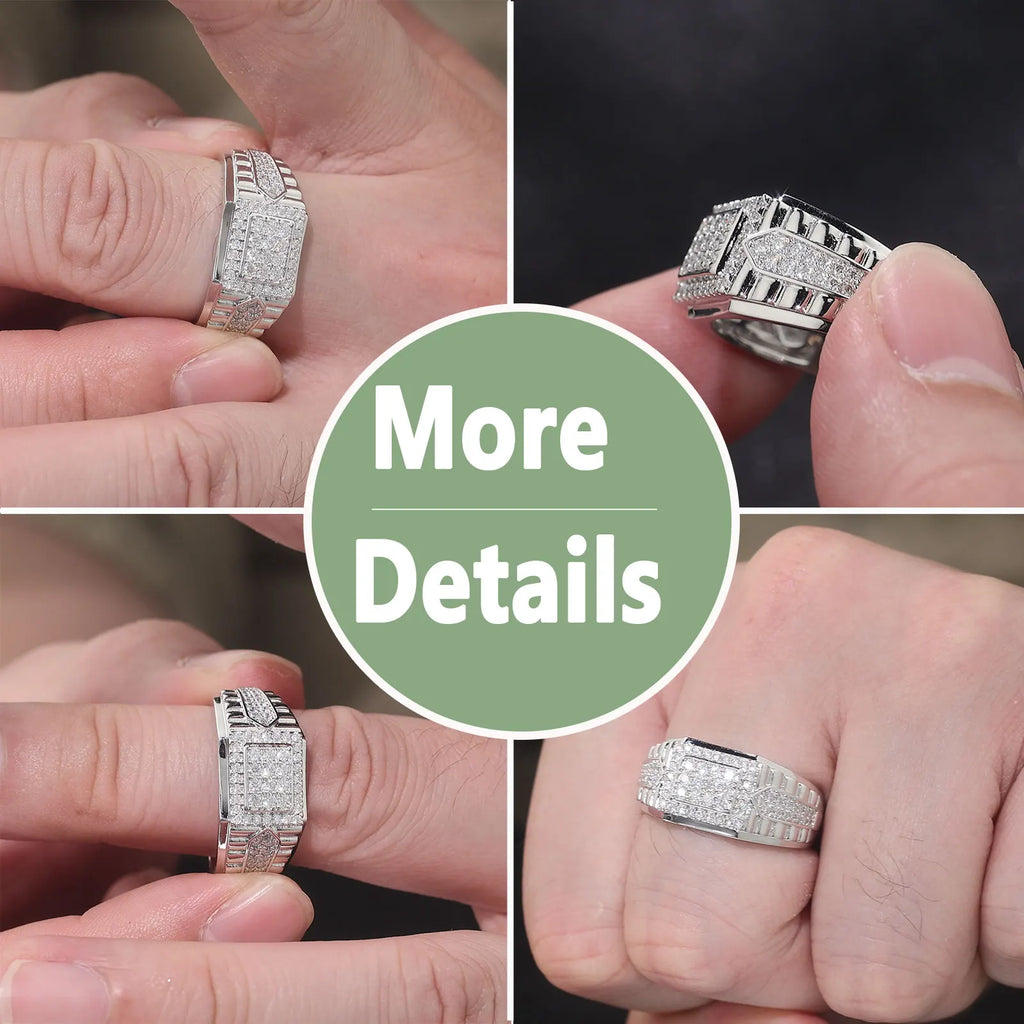 Newshe Certified Moissanite Ring D Color VVS1 Inlay Men's Wedding Band White gold plated Designed Fashion Jewelry