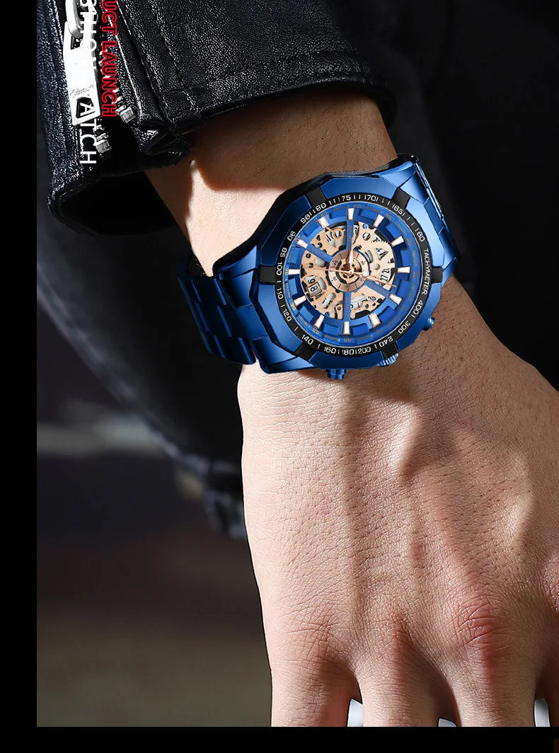 UTHAI Men Watch Light Luxury Brand Business Hollow Luminous Waterproof Stainless Steel Metal Strap Male fashion Quartz Watches
